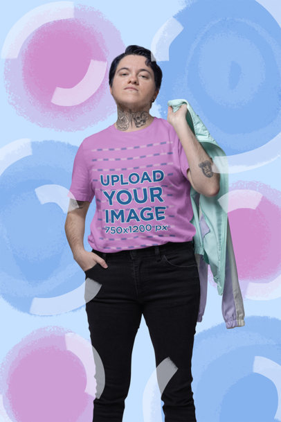 Mockup of a Tattooed Man Wearing a Bella Canvas Crewneck T-Shirt
