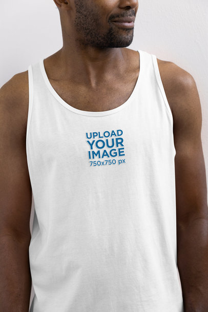 Mockup of a Man Wearing a Scoop Neck Tank Top with Embroidered Elements
