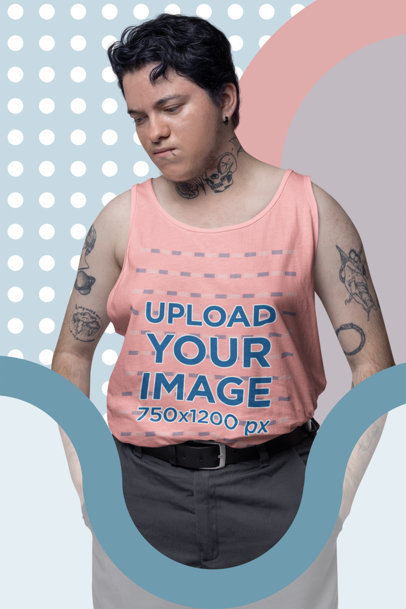Bella Canvas Tank Top Mockup of Serious Tattooed Man Posing in a Studio
