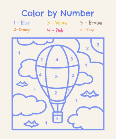 Worksheet Design Template with a Color-by-Number Hot Balloon Drawing 5733b