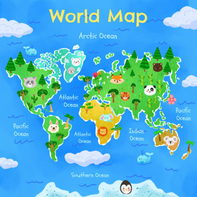 Worksheet Design Creator with a Colorful World Map and Emblematic Animal Illustrations 5829a
