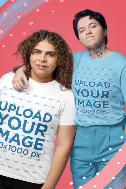 Trans-Themed Mockup of a Happy Couple Wearing Bella Canvas T-Shirts