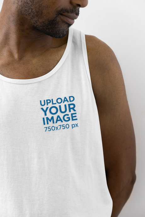 Embroidered Bella Canvas Tank Top Mockup Featuring a Bearded Man