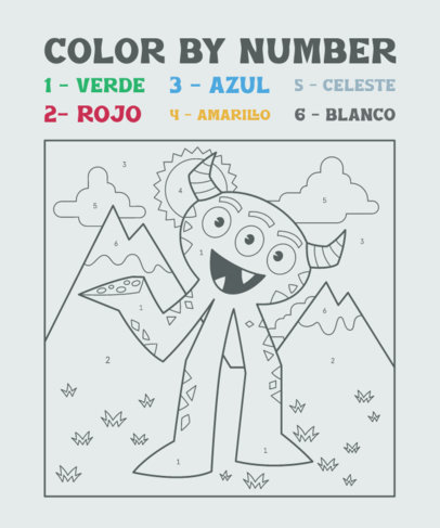 Worksheet Design Template for Kids with a Color-by-Number Monster Drawing 5733f