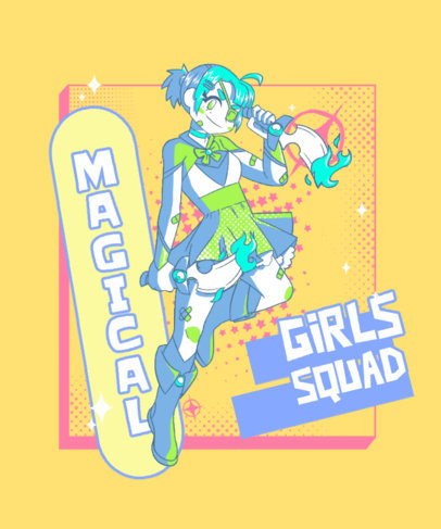 T-Shirt Design Template Featuring a Female Anime Character Inspired by Magical Girls 5754d