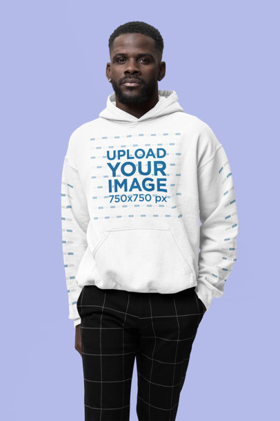 Gildan Hoodie Mockup Featuring a Man Standing in a Studio