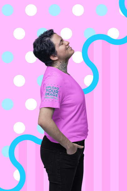 Sleeve Mockup of Man with a Neck Tattoo Wearing a Bella Canvas Tee