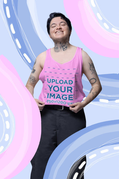 Bella Canvas Tank Top Mockup of a Smiling Man with Tattoos