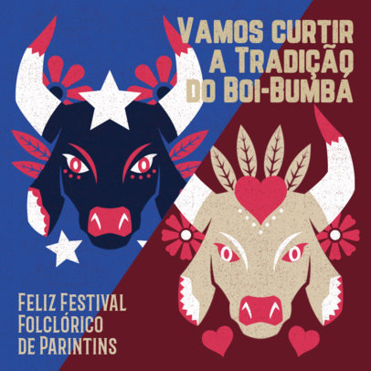 Instagram Post Template with Illustrated Bull Graphics for Parintis Folklore Festival 5837