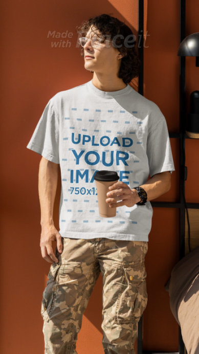 T-Shirt Video of Happy Man Wearing a T-Shirt While Posing for a TikTok