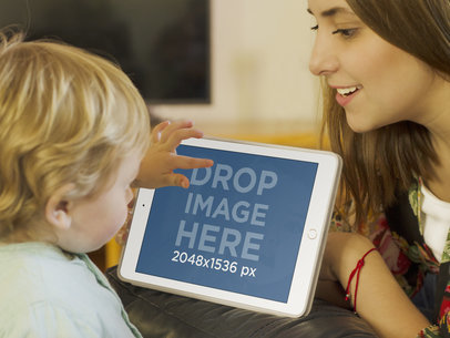 Mom and Son Interacting With iPad