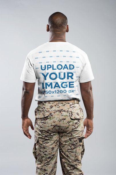 Back of a Veteran Soldier Wearing a T-Shirt Mockup in a White Room