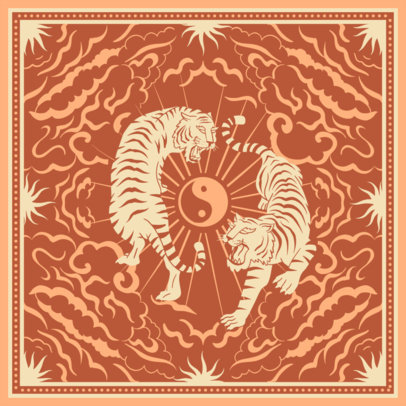 Bandana Design Template With Illustrated Tigers