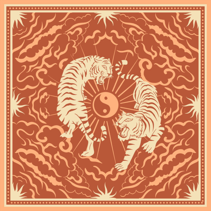 Placeit Bandana Design Template With Illustrated Tigers