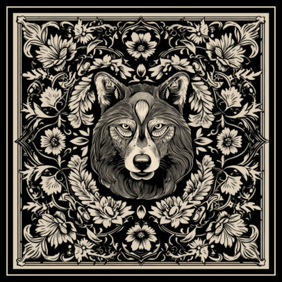 Scarf Design Generator Featuring Flowers and a Wolf Graphic 5588a