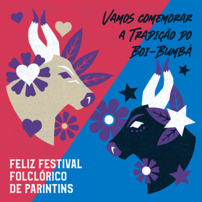 Parintis Folklore Festival-Themed Instagram Post Creator with Illustrated Bulls and Flowers 5837b