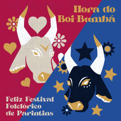 Instagram Post Template for Bumba Meu Boi Featuring Illustrated Bull Faces with Flowers 5837d