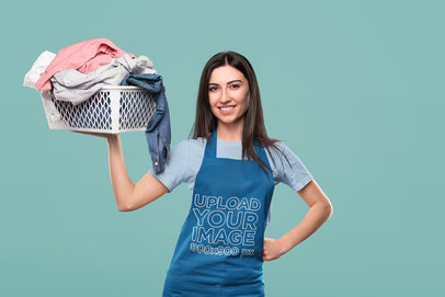 Apron Mockup Featuring a Happy Woman Carrying a Basket for Laundry m32176 r-el2