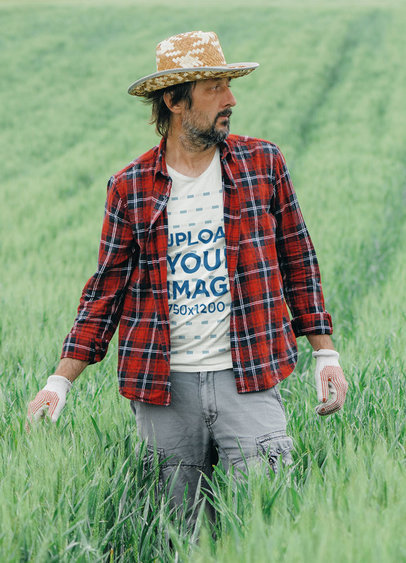 Labor Day-Themed Mockup of a Gardener Wearing a V-Neck Tee