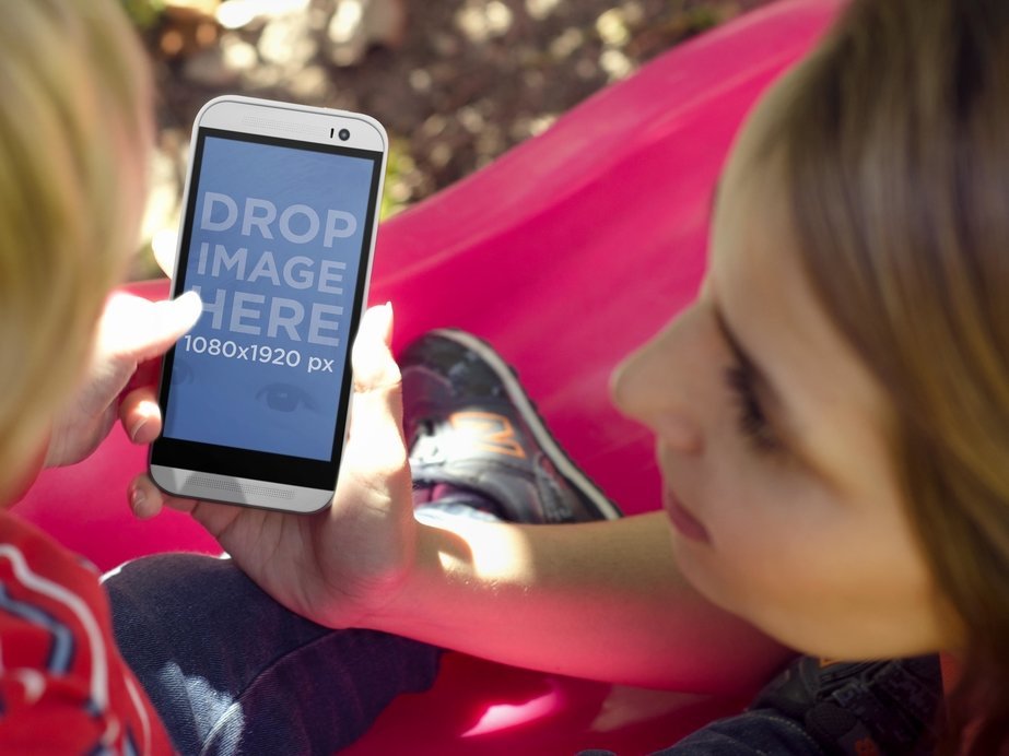 Android Phone Mockup Featuring a Mom and Her Son