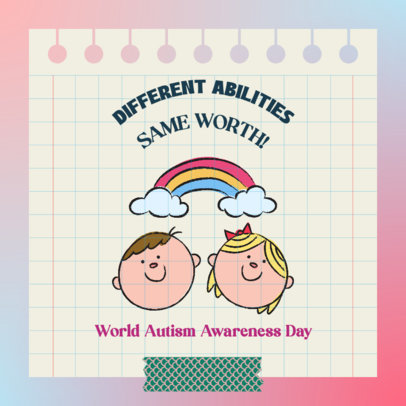 Instagram Post Template for Autism Awareness Day Featuring Illustrated Kid Faces 5799a