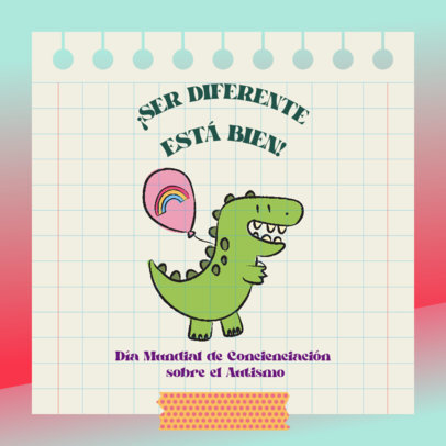 Instagram Post Generator with a Cute Dinosaur Drawing for World Autism Awareness Day 5799b