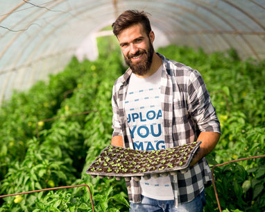 Labor Day-Themed Mockup of a Bearded Man Wearing a Round-Neck Tee