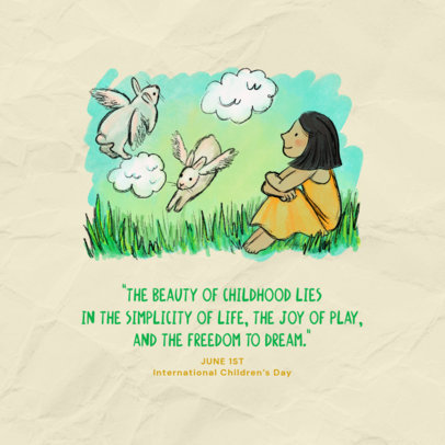 Instagram Post Template Featuring Illustrations with Quotes for International Children's Day