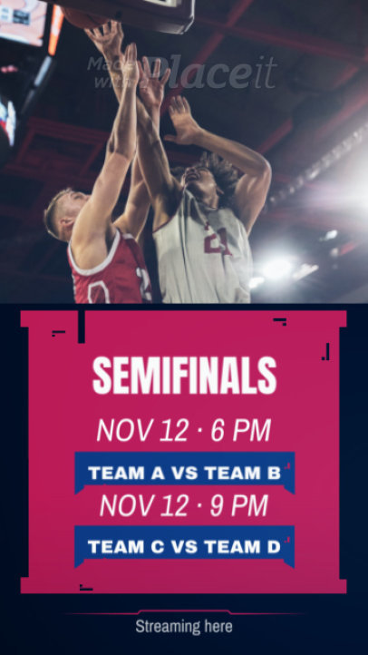 Instagram Story Video Creator Featuring a Basketball Match Livestream Ad