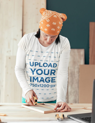 Labor Day-Themed Mockup of a Female Worker Wearing a T-Shirt