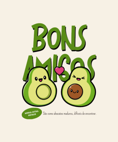 Cute T-Shirt Design Template With Cartoonish Avocados for BFF Day