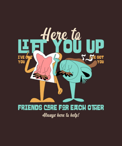 T-Shirt Design Template with Retro Cartoons for Best Friends Day