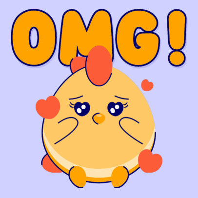 Twitch Emote Template with a Cute Chicken with Illustrated Hearts 5599a
