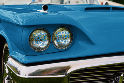 Mockup of a Decal Placed on a Vintage Car's Rounded Headlights
