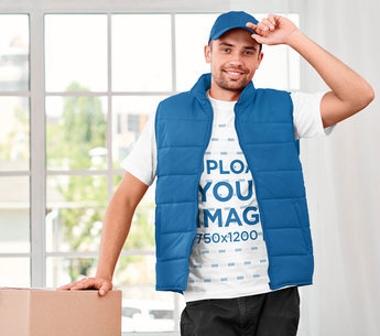 T-Shirt Mockup Featuring a Smiling Working Man Doing a Delivery m20804 r-el2