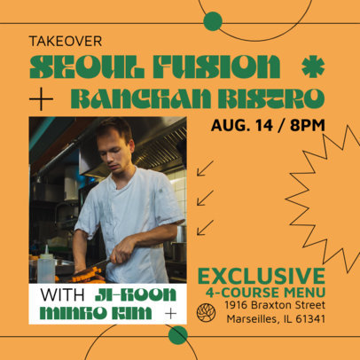 Instagram Post Template with Colorful Graphics Promoting a Bistro Takeover 6251h-el1