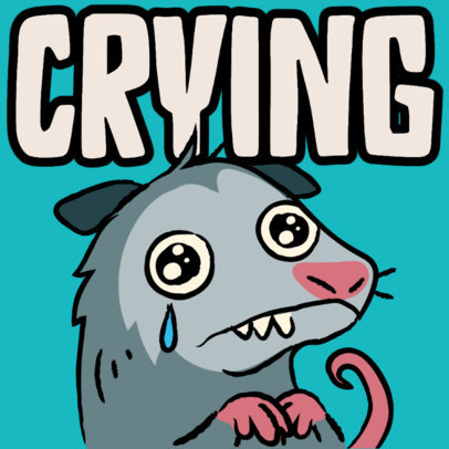 Twitch Emote Template Featuring a Cute Crying Opossum Illustration