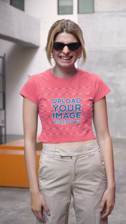 TikTok-Themed Video of a Happy Woman Wearing a T-Shirt and a Sweatshirt