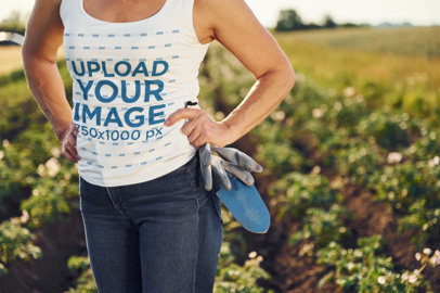 Tank Top Mockup Featuring a Cropped Face Woman Working in an Agriculture Field m34064 r-el2