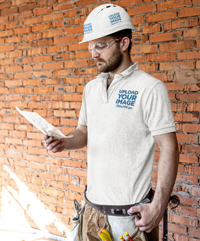 Labor Day-Inspired Mockup of a Construction Contractor Wearing a Polo Shirt and a Hard Hat