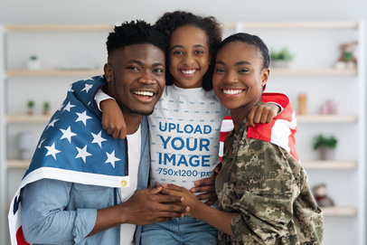 Long Sleeve Tee Mockup of a Little Girl Hugging Her Parents for Memorial Day