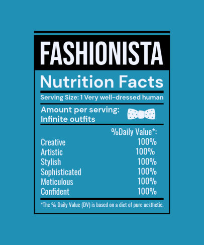Parody T-Shirt Design Template with a Customizable Nutrition Facts Chart