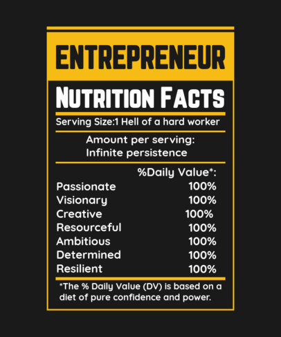 T-Shirt Design Creator with a Nutrition Facts Chart for Entrepreneurs