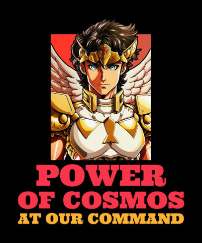 T-Shirt Design Template Featuring an Illustrated Warrior Inspired by the Knights of the Zodiac