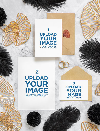 Wedding Program Mockup Featuring a Marble Table With Elegant Decorations