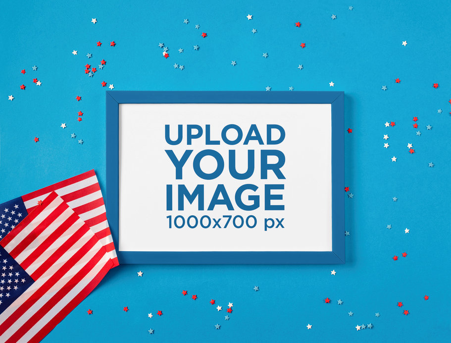 Labor Day-Themed Mockup Featuring an Art Print and Two Flags