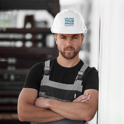 Hard Hat Mockup Featuring a Serious Working Man
