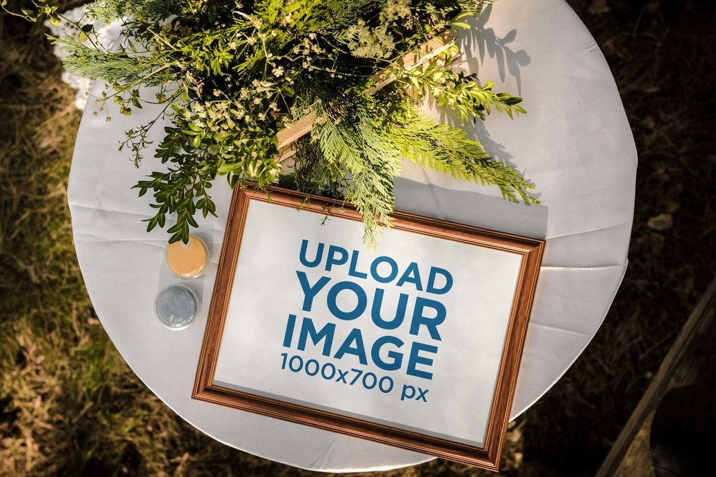 Art Print Mockup Featuring Plant Arrangements for a Wedding