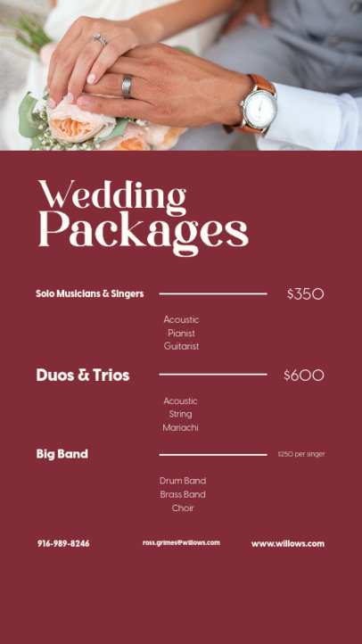 Instagram Story Creator Featuring a List of Wedding Music Band Packages