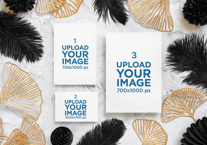 Wedding Program Mockup Featuring Black and Gold Decorations